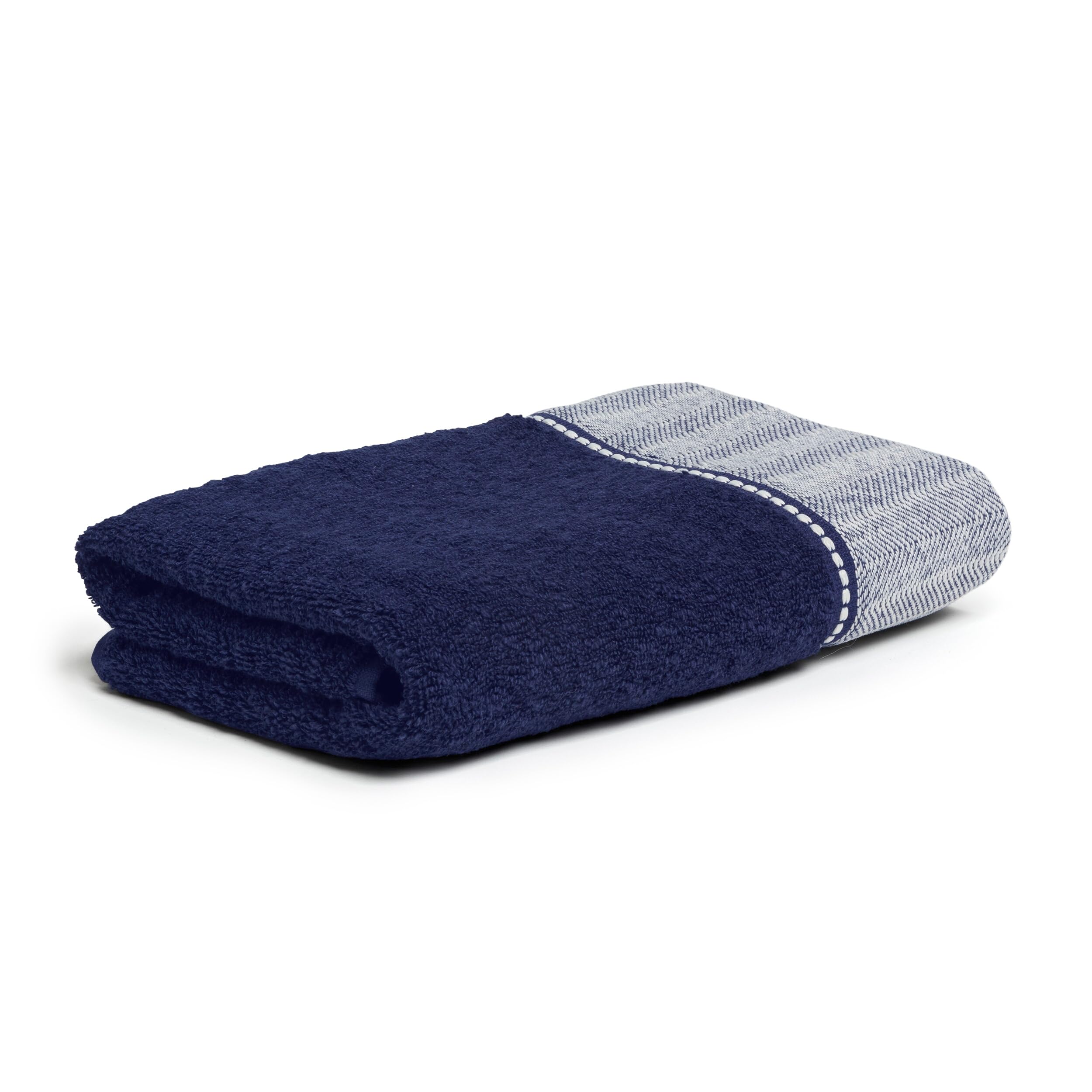 Möve Brooklyn Plain Hand Towel with Herringbone Border 50 x 100 cm 85% Cotton / 10% Viscose / 5% Linen Deep Sea