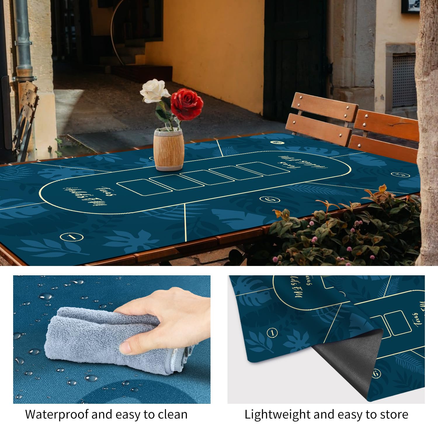 LaiEr Poker Matte Große Größe - Texas Hold'em Gummimatte Topper für Tische - Faltbarer Tragbarer Tisch Blackjack Top Layout - Mehrere Größenauswahl (120 * 60 * 0.2cm, Blau)