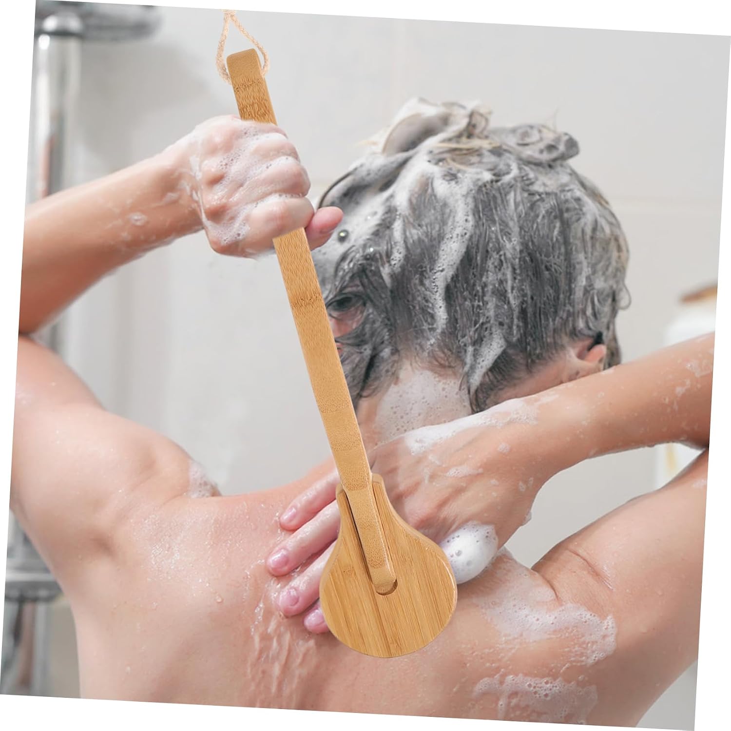 Healeved Long Handle Back Scrubber Brush Natural Bristle Bath Exfoliator for Body Cleaning Comfort for Shower Use and Deep Exfoliation