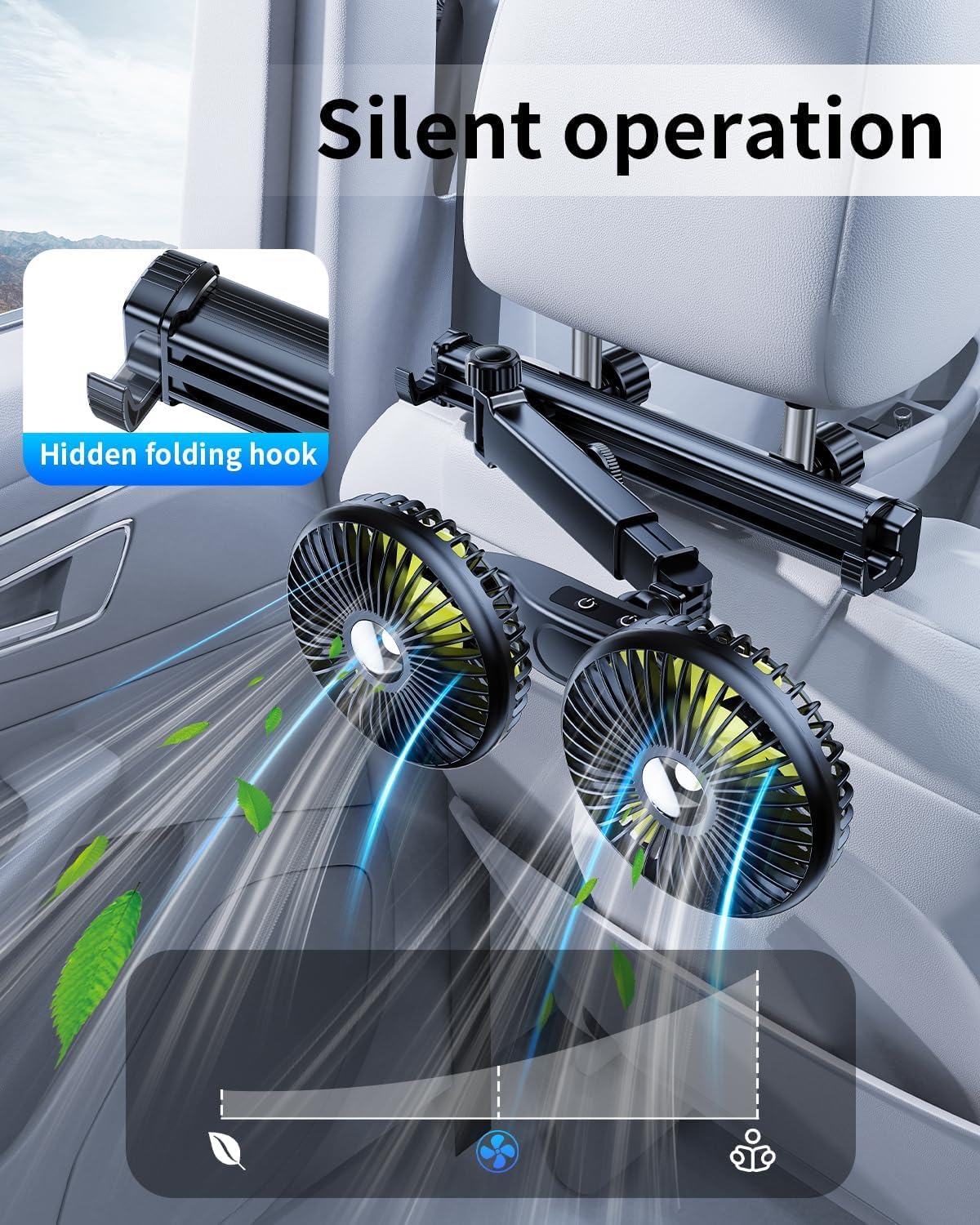 Dual Head Car Fan for Back Seat,Battery Powered Rechargeable Car Backseat Fans for Kids Baby Dog,360° Rotatable Rear Headrest Cooling Fans,Carseat Cooler Fan That Blow Cold Air for Vehicles RV