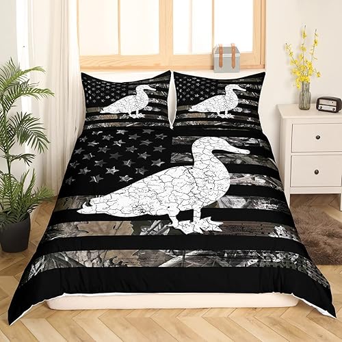 Miniatura 3 de Manfei Funda de edredón de pato, tamaño King, diseño de animales de camuflaje, estilo granja, suave, transpirable, juego de ropa de cama retro con
