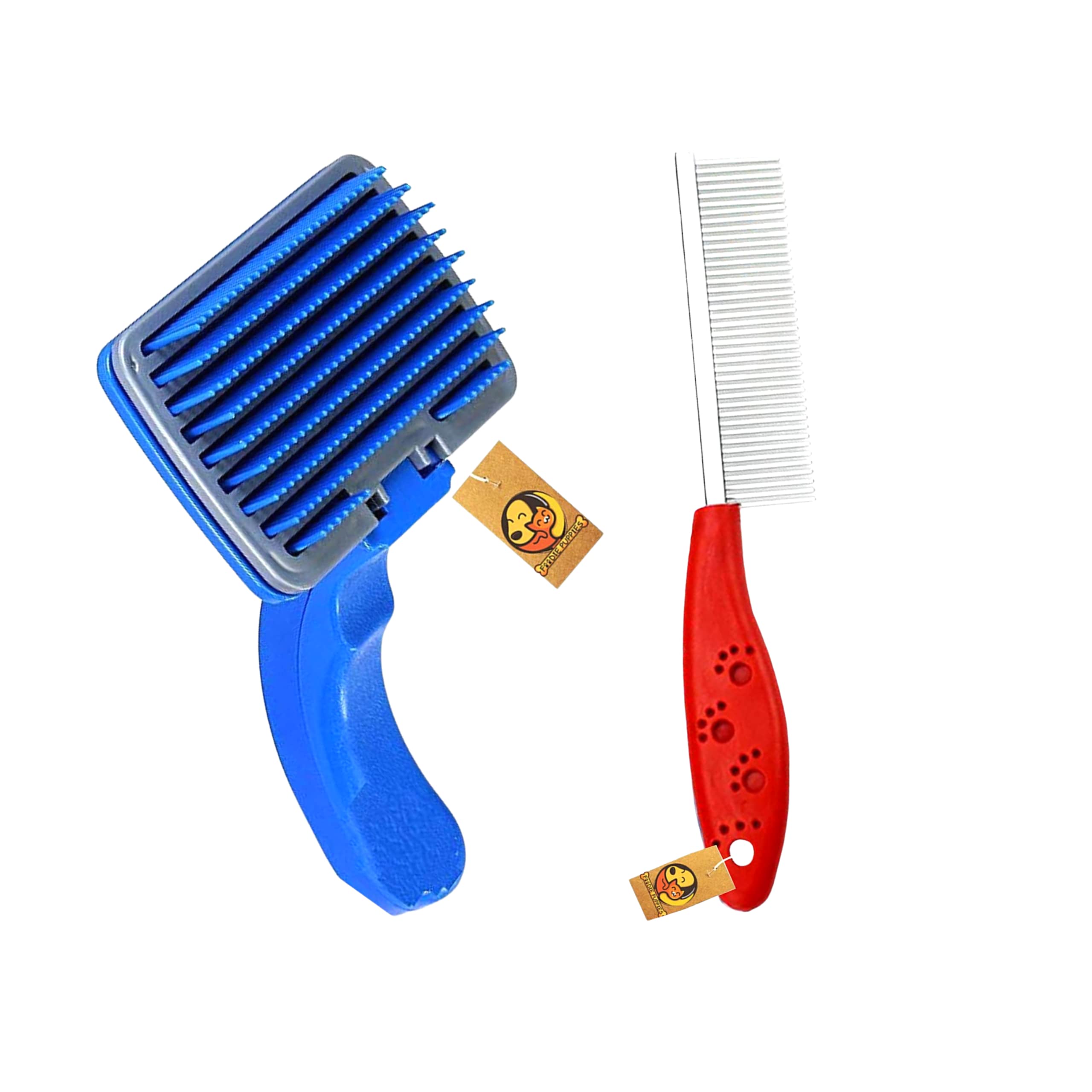 Foodie Puppies 2 in 1 Grooming & Deshedding Combo Pack of Plastic Slicker Brush and Paw Double Side Comb for Dogs & Cats (Color May Vary) | Long & Short Hair (Slicker + Comb)