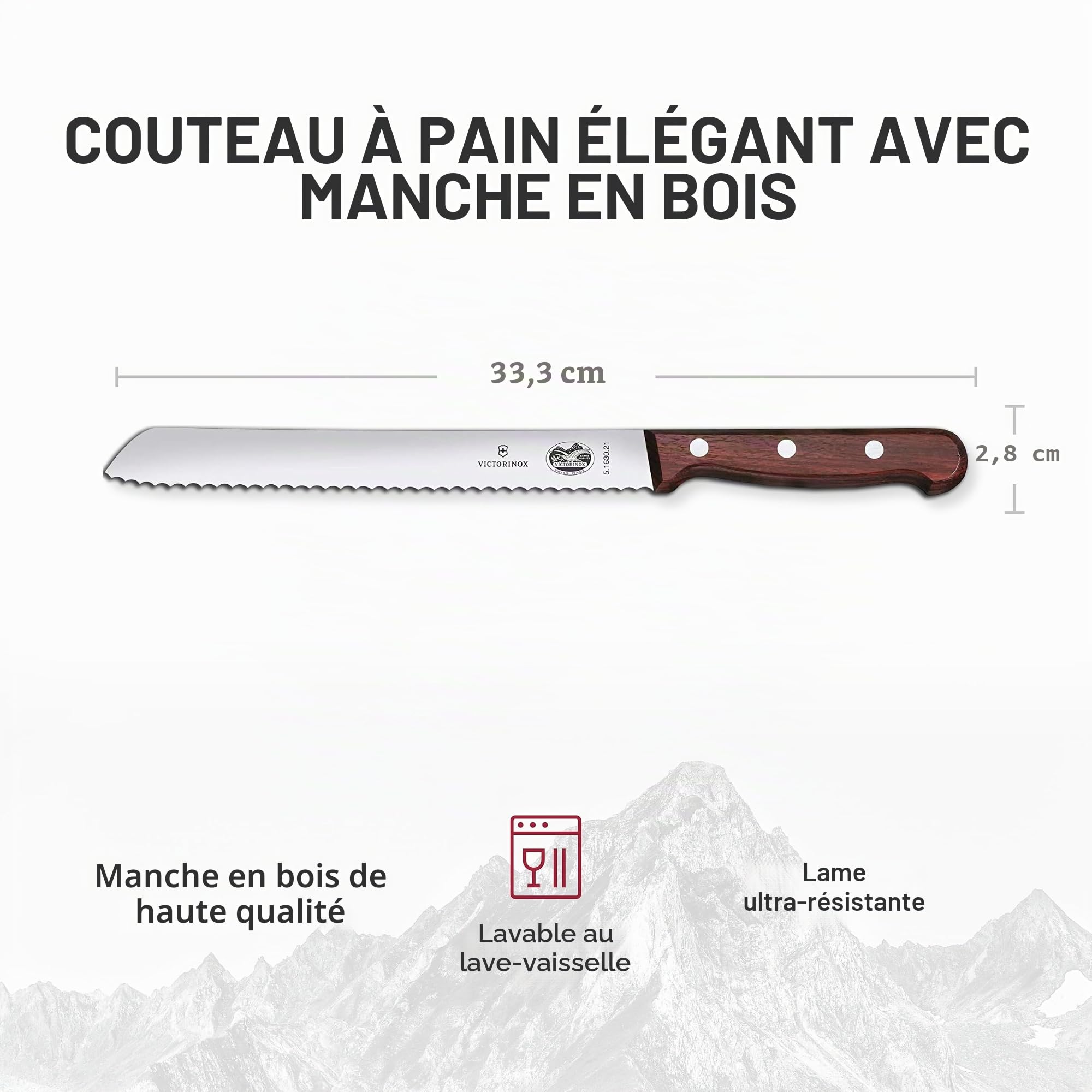 Victorinox Wood Couteau à Pain avec Coffret Cadeau, Bois D'Érable Modifié, Tranchant Denté, 21cm