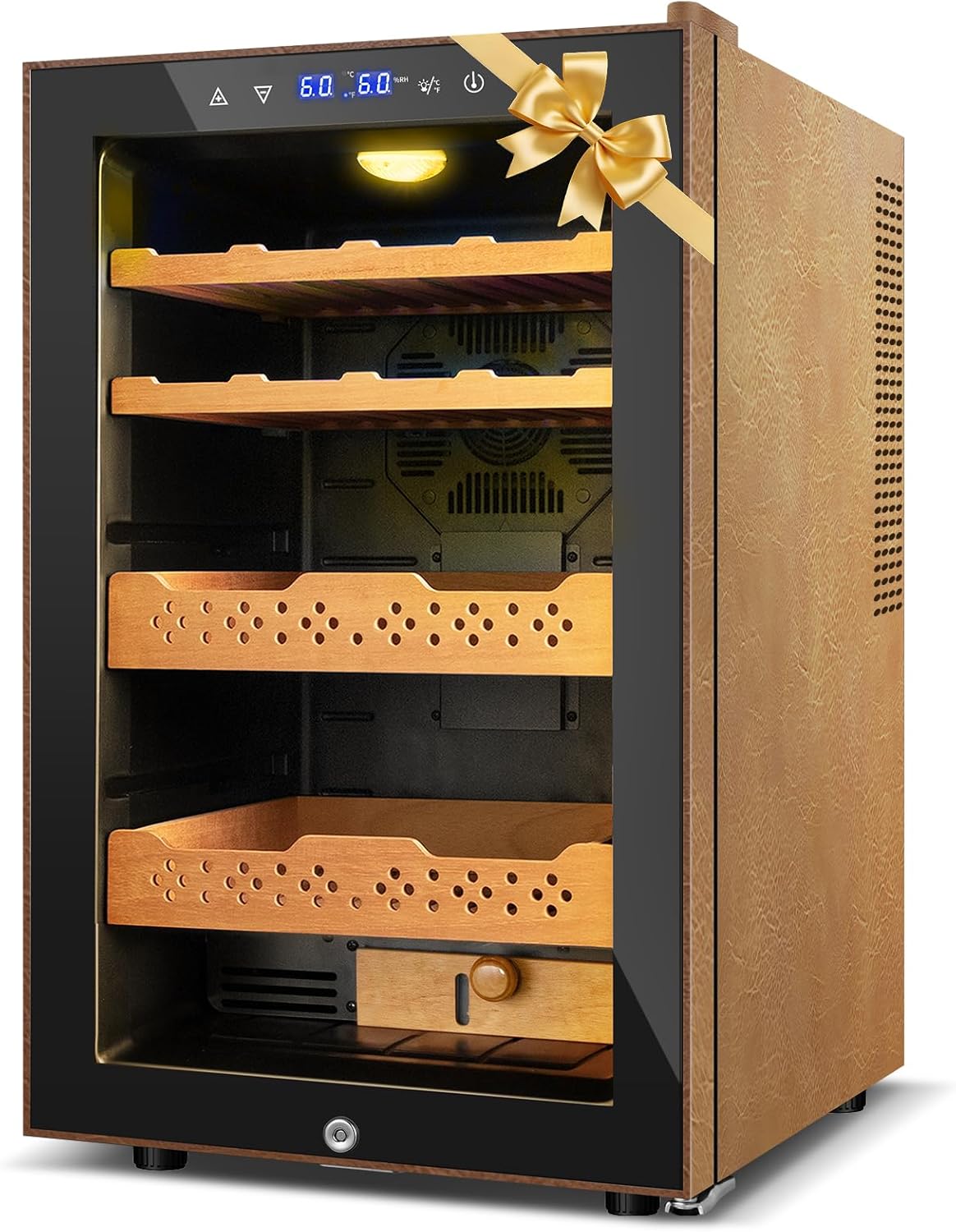 70L Upgraded Electric Humidor, 400 Counts Large Capacity,Thermostatic Electric Cooler Cabinet with Digital LED Screen, Safety Lock,Smart Humidity & Temp Control