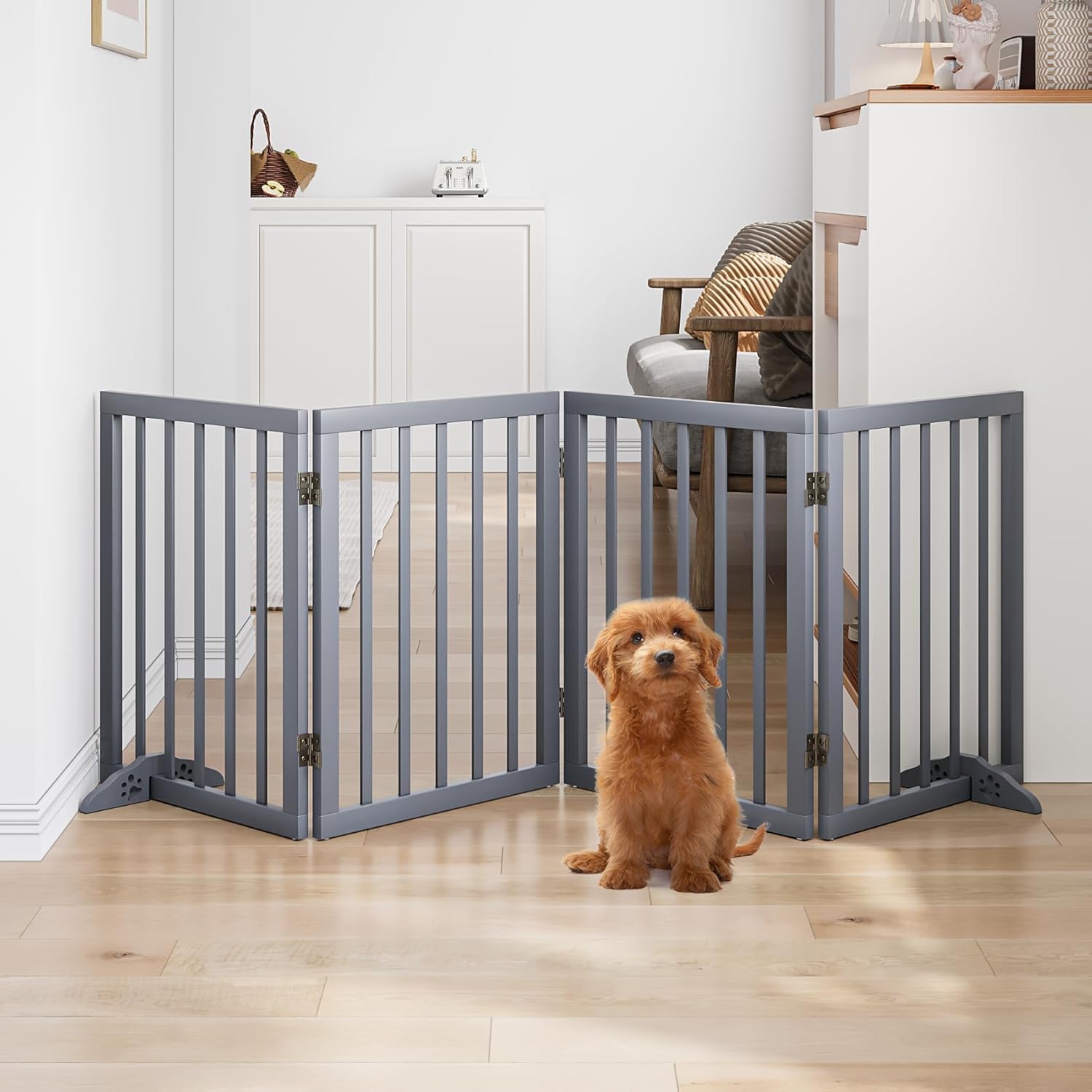 The Menifest | Wooden Freestanding Foldable Pet Gate for Dogs and Kids, Over Fence, Dog Gate Barrier, Dog Partition for Your pet and Baby Protection (2-Panel Black) (4 Panel Grey)-image-15