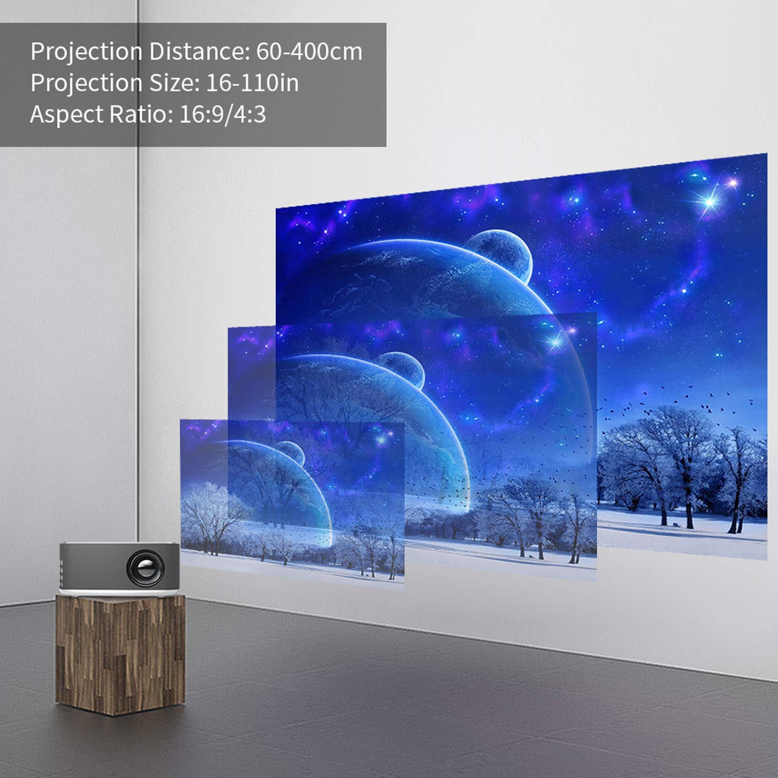Videoproiettore 1920x1080p Portatile, Mini Proiettore Home Theater HD con Luce LED per Smartphone/PC/TVBox/Laptop / (Spina europea 100‑240 V)