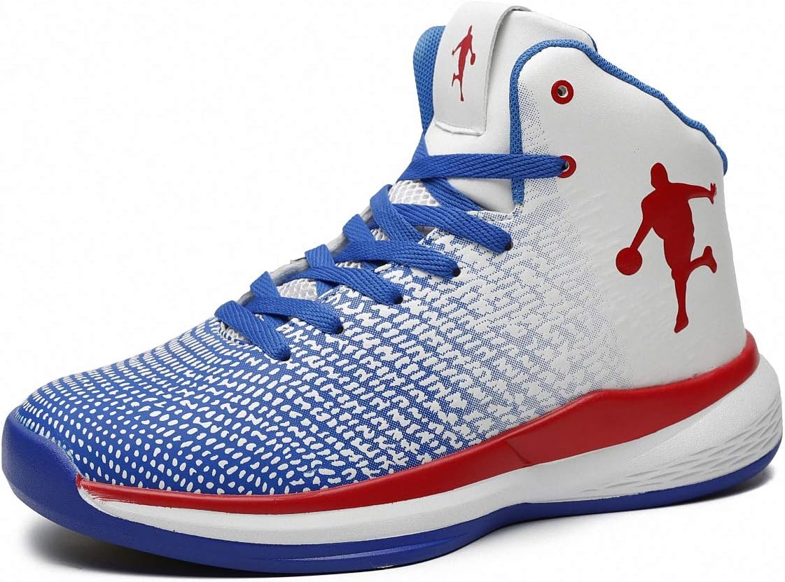 Rotok Mens Personal Basketball Shoes Trainers High Elastic Shock Technology New KPU+Fabric Lightweight Air Precision Basketball Shoes, 10 UK Narrow, 0821white Blue