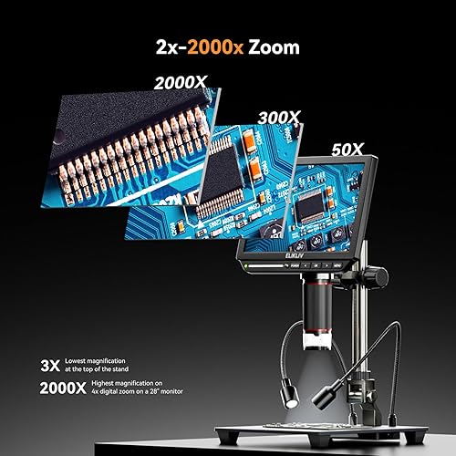 Miniatura 7 de Microscopio digital 4K, Elikliv EM4K - Microscopios de monedas de 8 pulgadas 2000x, microscopios HDMI de 52 MP, microscopio de soldadura para