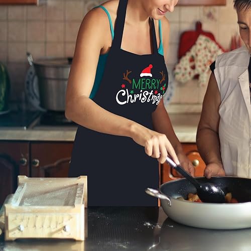 Miniatura 3 de Divertido delantal de Navidad para mujeres y hombres con 2 bolsillos, delantales de cocina de Navidad, regalo para panaderos, mamá, papá, esposa,