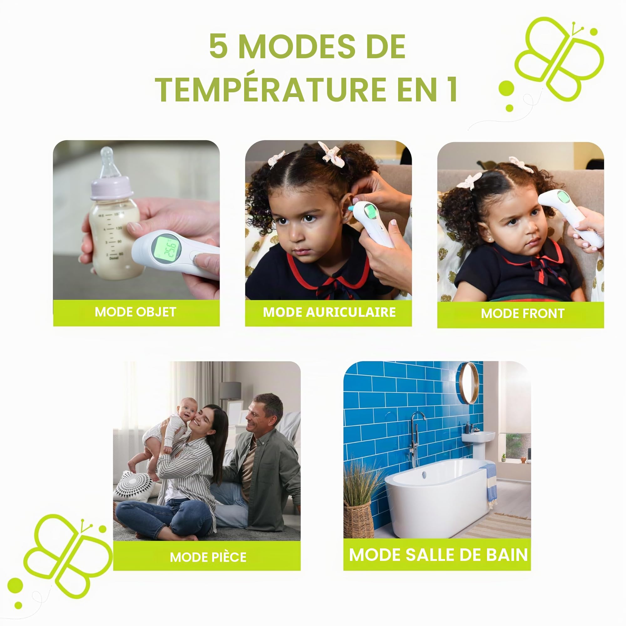 bblüv - Orä - 5-en-1 Thermomètre Infrarouge Numérique pour Bébé et Adulte, Thermomètre sans Contact avec Fonction Mémoire, Affichage à LCD
