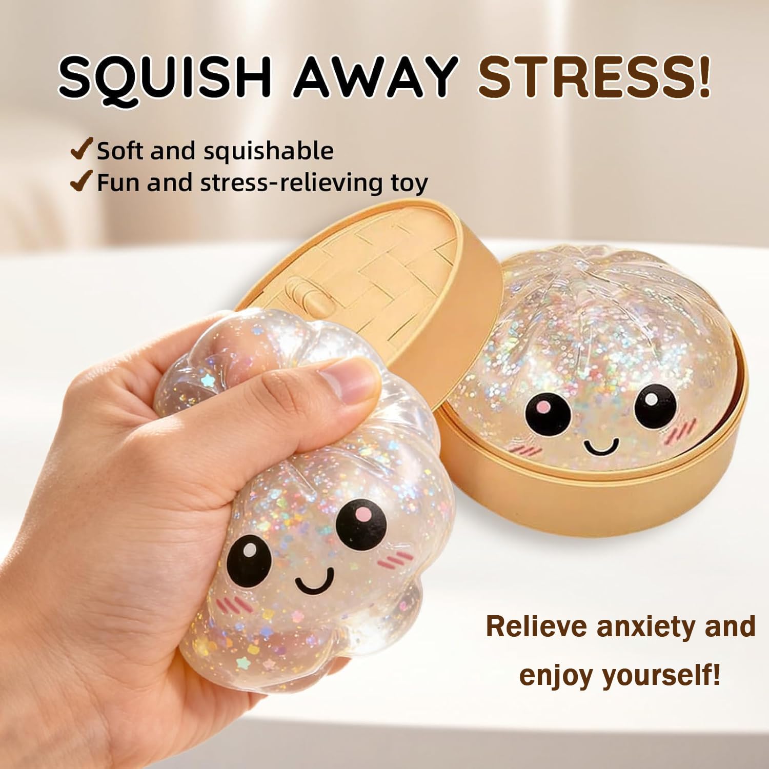 2026 New Glitter Dumpling Squishy, Slow Rising Stress Relief Fidget for Adults, Soft Sensory Squeeze for Anxiety Relief, Office Desk Decor and Stress Buster, Party Favor Gift — view 5