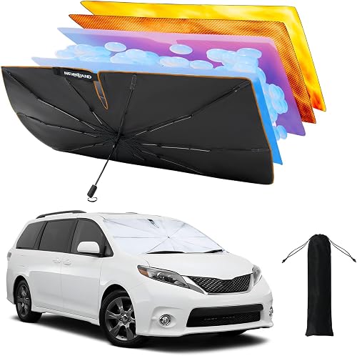 Neverland Car Windshield Sun Shade Umbrella for Toyota Sienna 2011-2020, Durable Front Window Shade Visor, Interior Sun Protection for Automotive, Black