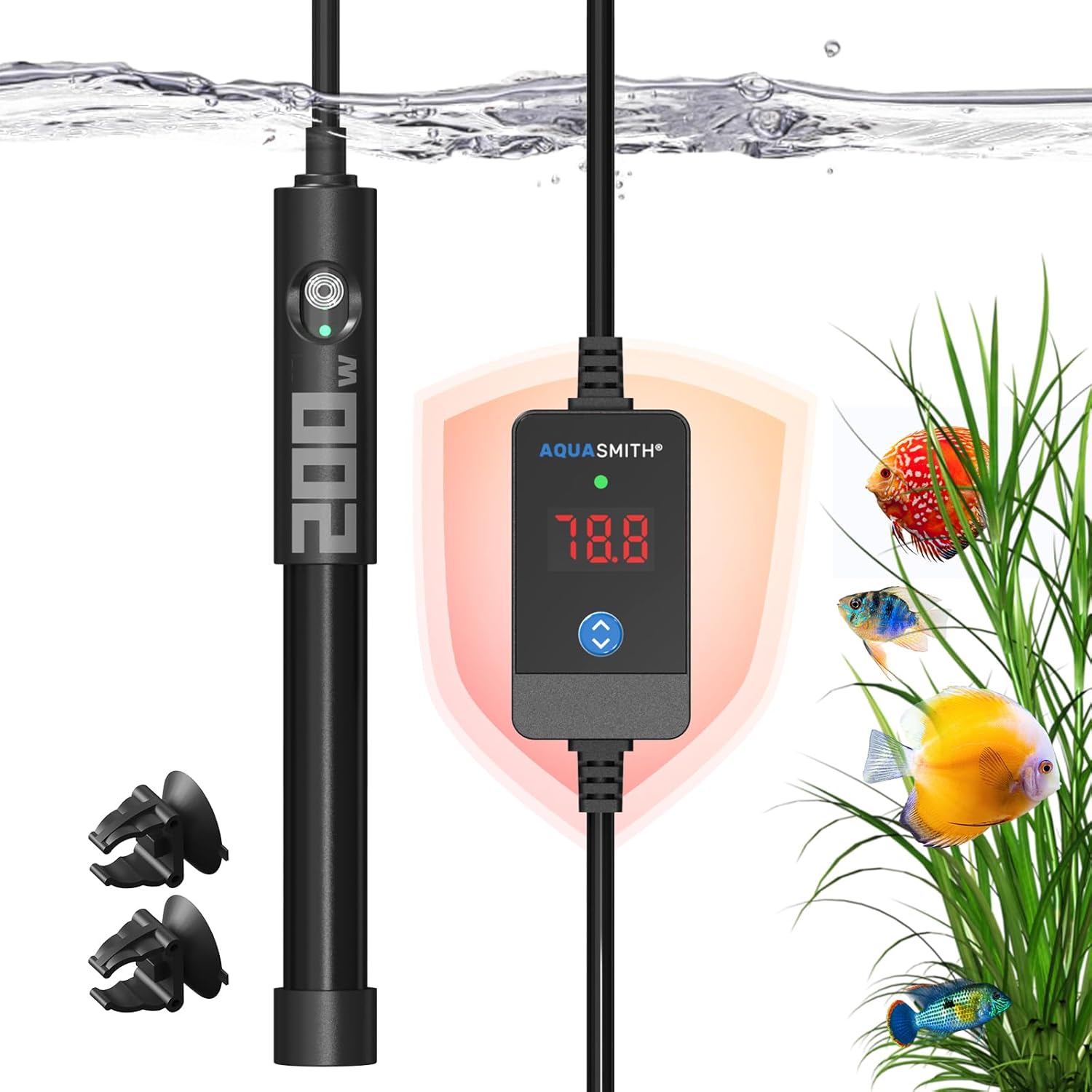 Aquarium Heater,50w/100w/150w/200w/300w/500w Submersible Fish Tank Heater,External LED Controller, with Over-Temperature Protection and Automatic Power-Off When Leaving Water for.