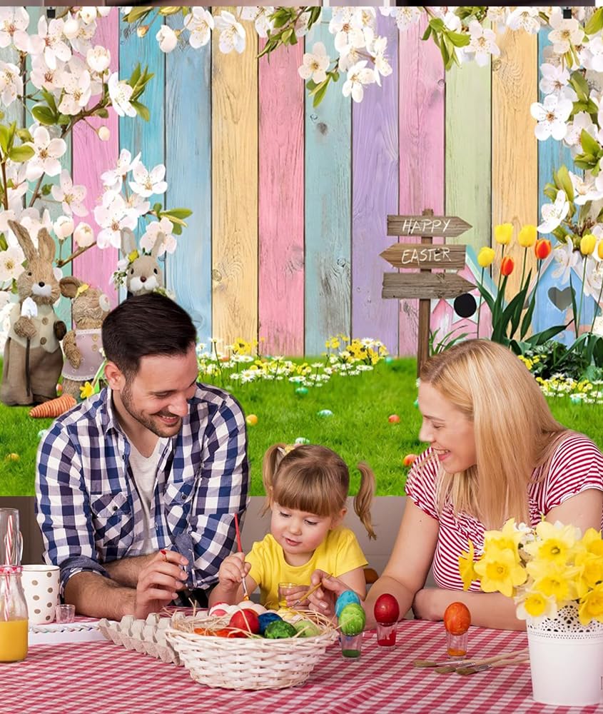 Oster-Fotohintergrund 2,4 X 1,8 M – Bunter Frühlingshintergrund Mit Eiern & Regenbogen Für Partyfotos