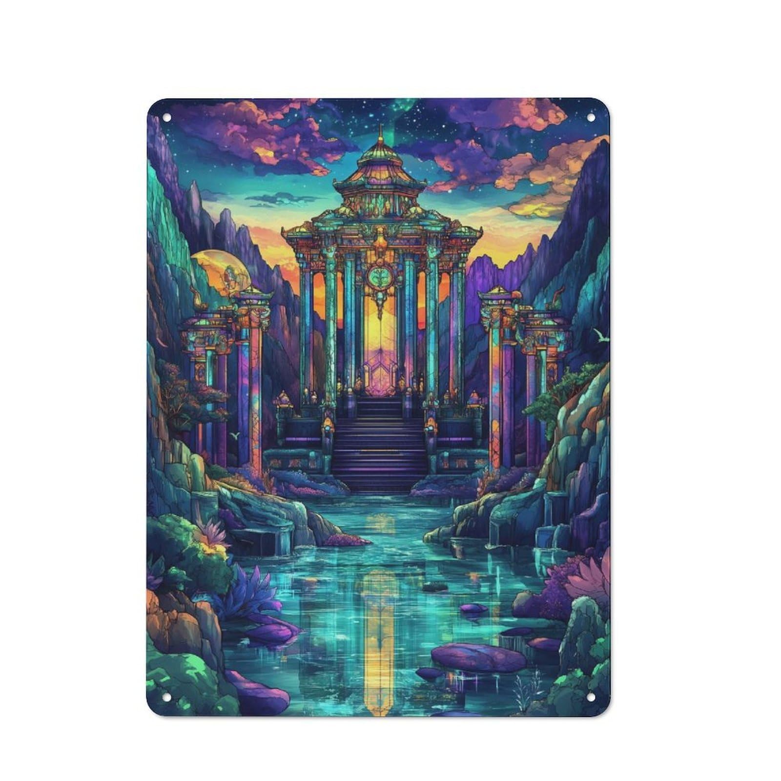 Nostalgic Mystical Asian Temple Decorative Tin Sign 40x30cm, Vintage Wall Decor for Lounge, Study, Pub Or Wall Gallery