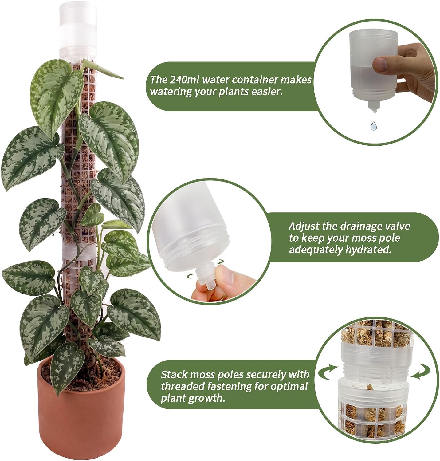 2pcs 18.8" Self-Watering Moss Pole Plastic, Monstera Dripper image 3