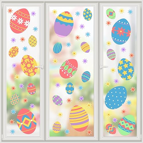 Miniatura 7 de Pegatinas de ventana de Pascua, huevos de conejo de Pascua, calcomanías de ventana de Pascua de doble cara, calcomanías de decoración de arte para