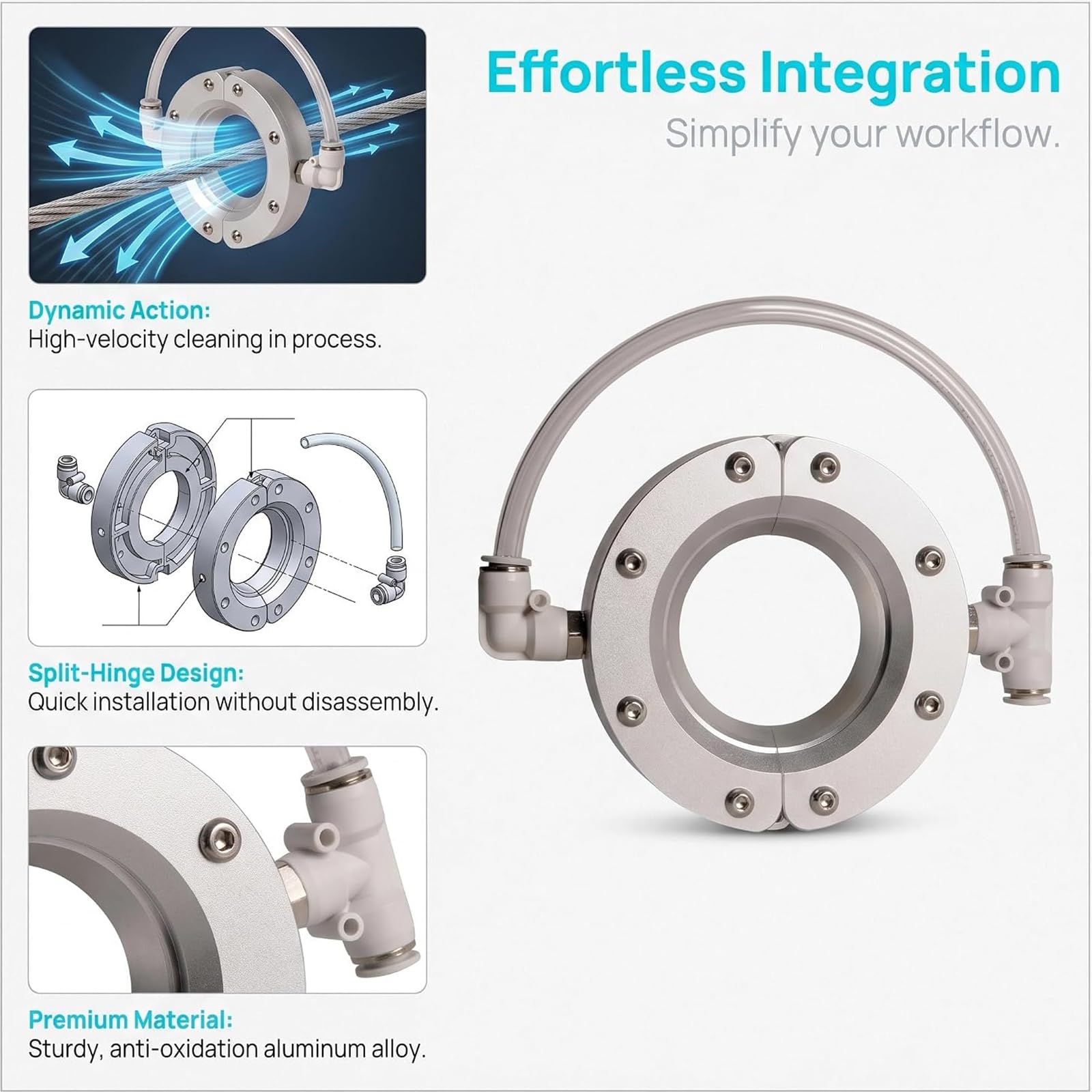 Soffiatore Ad Anello in Lega di Alluminio con Lama Ad Anello E 2 Ingressi Daria, Installazione Separata, Flusso Daria Uniforme, Pulizia Ad Alta velocità per Inner Diameter 32mm
