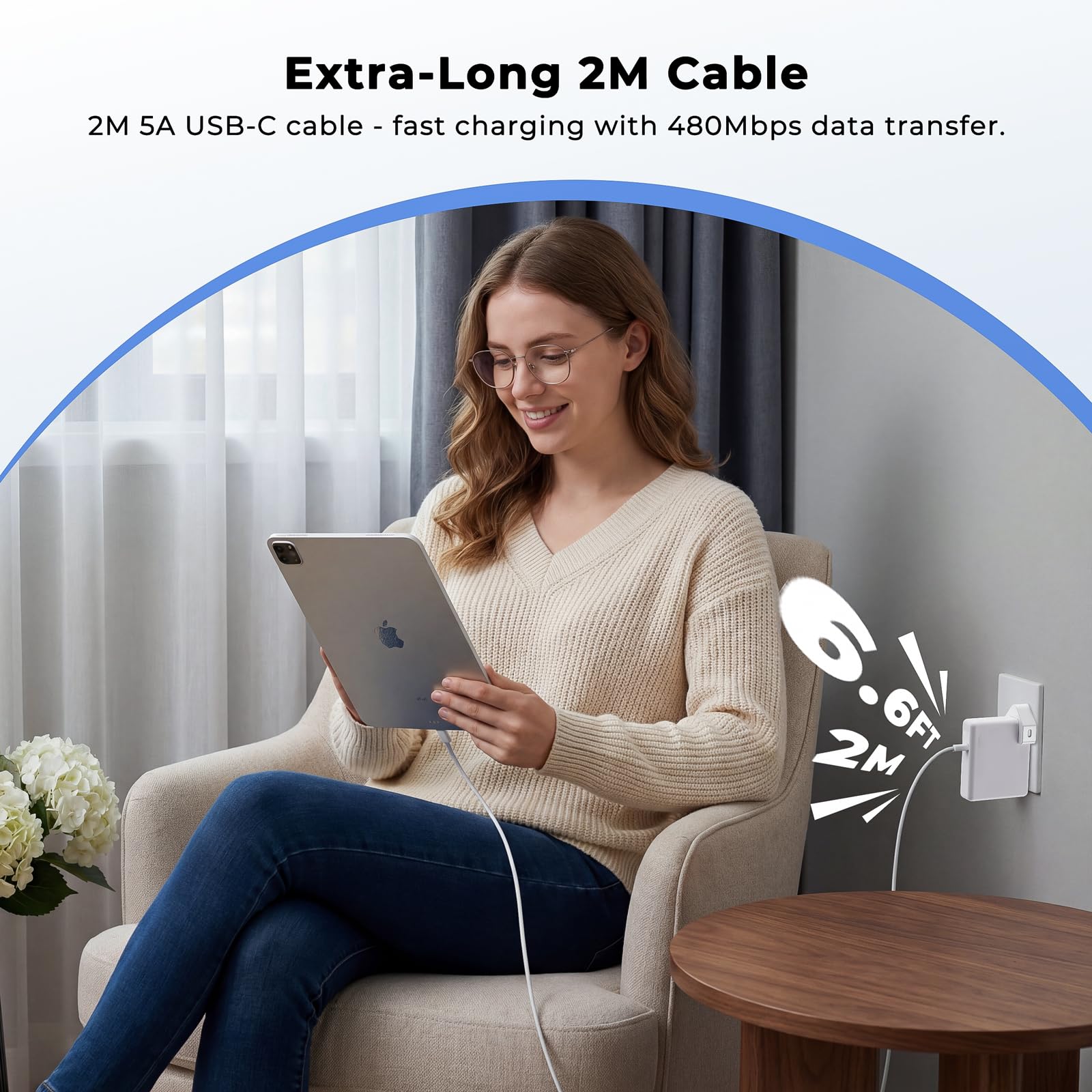 MacBook Pro Charger 140W USB‑C PD 3.1 Fast Charging Adapter for MacBook Pro 13/14/15/16 & MacBook Air 13/15 (2016–2026, M1/M2/M3/M4/M5), iPad Pro/Air/Mini, with 2m 5A USB‑C Cable – Replacement Charger — view 4