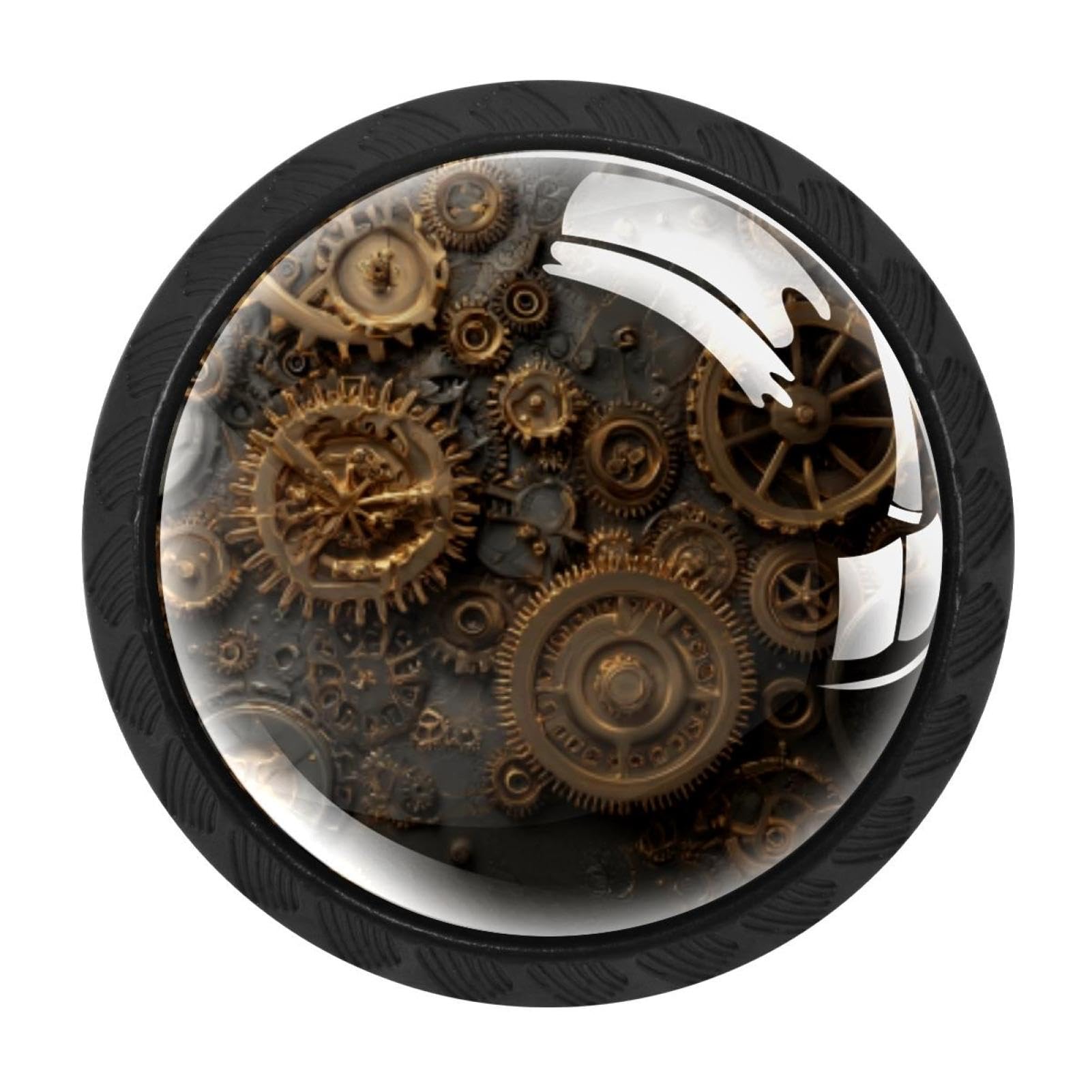 CHENZZZZ 4 Pieces Steampunk Gears Background (7) Drawer Knobs, 35mm Black Kitchen Cabinet Knobs, Drawer Pulls and Knobs, Glass Cabinet Hardware Single Hole Knob for Cabinets and Drawers Round