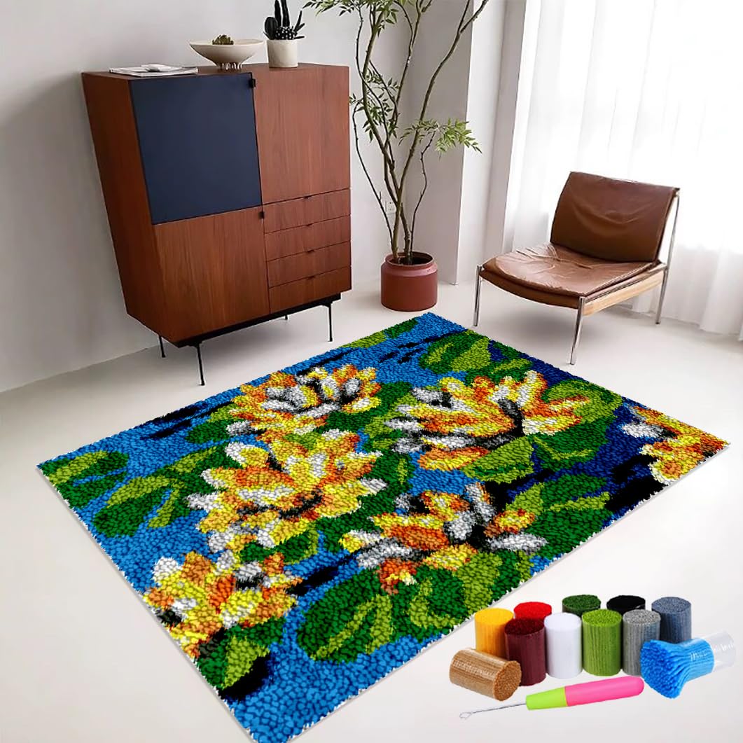 110 x 140 cm Latch Hook Rug Kit Tapestry Kits for Adults Latch Hook Kits Rugs Cross Stitch Kit Carpet Making Cushion Needlework for Beginners DIY Latch Hook Rug Making Kit for Adults Home Decor — image 1