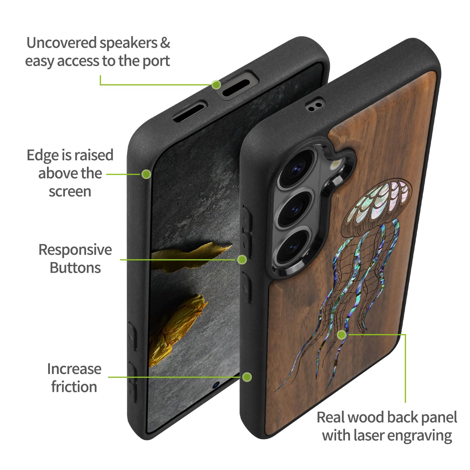 Carveit Drewniane magnetyczne etui na telefon komórkowy Samsung S26 [drewniany grawerunek i wkładka muszli] osłona zderzaka kompatybilna z Galaxy S26 Case (sztuczna meduza z drewna orzechowego)