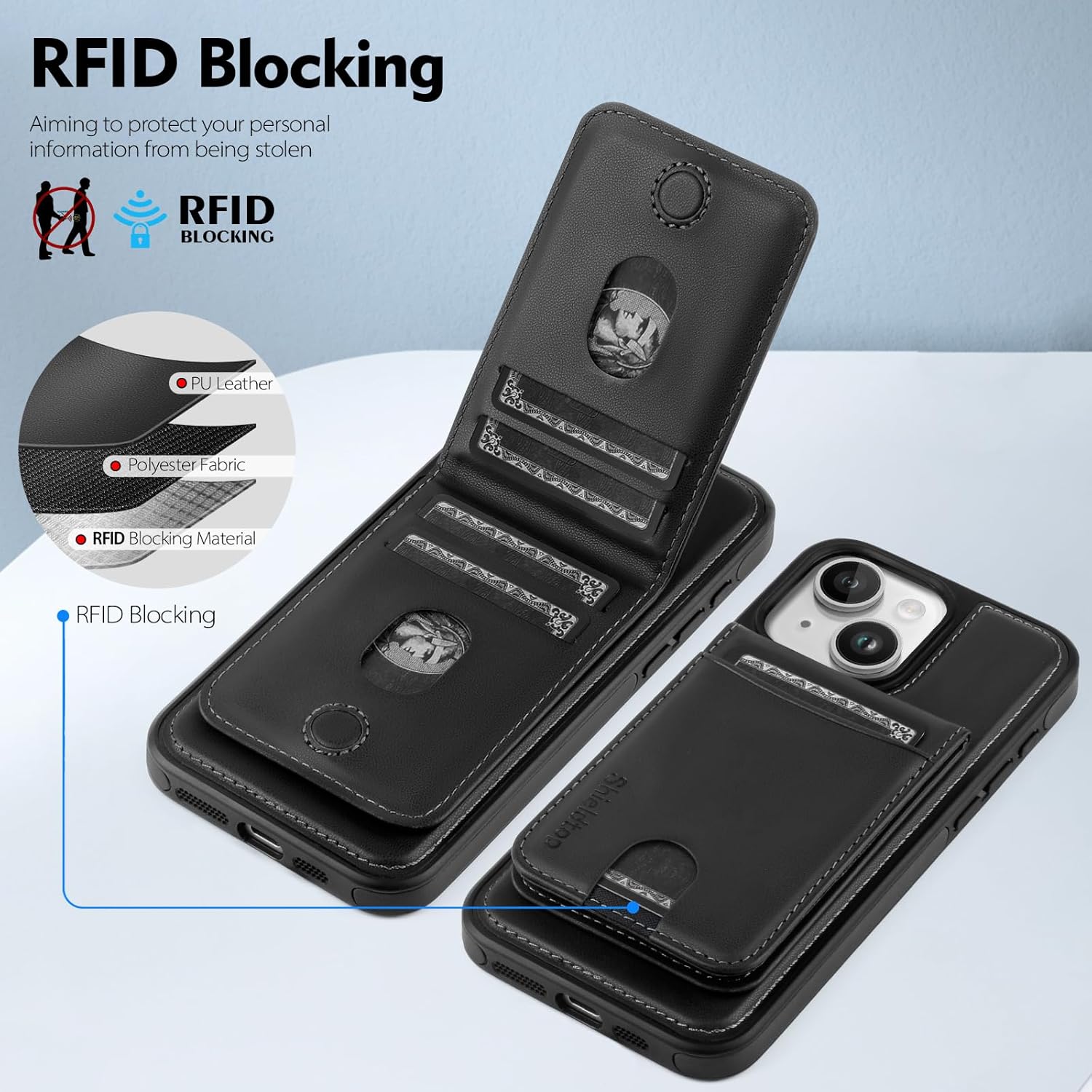 Compatible with Magsafe 2 in 1 Detachable for iPhone 14 Plus Wallet Case with Card Holder Women Men,Magnetic PU Leather RFID Blocking Flip Kickstand Credit Slots,for Apple 14 Plus,Black - Image 4