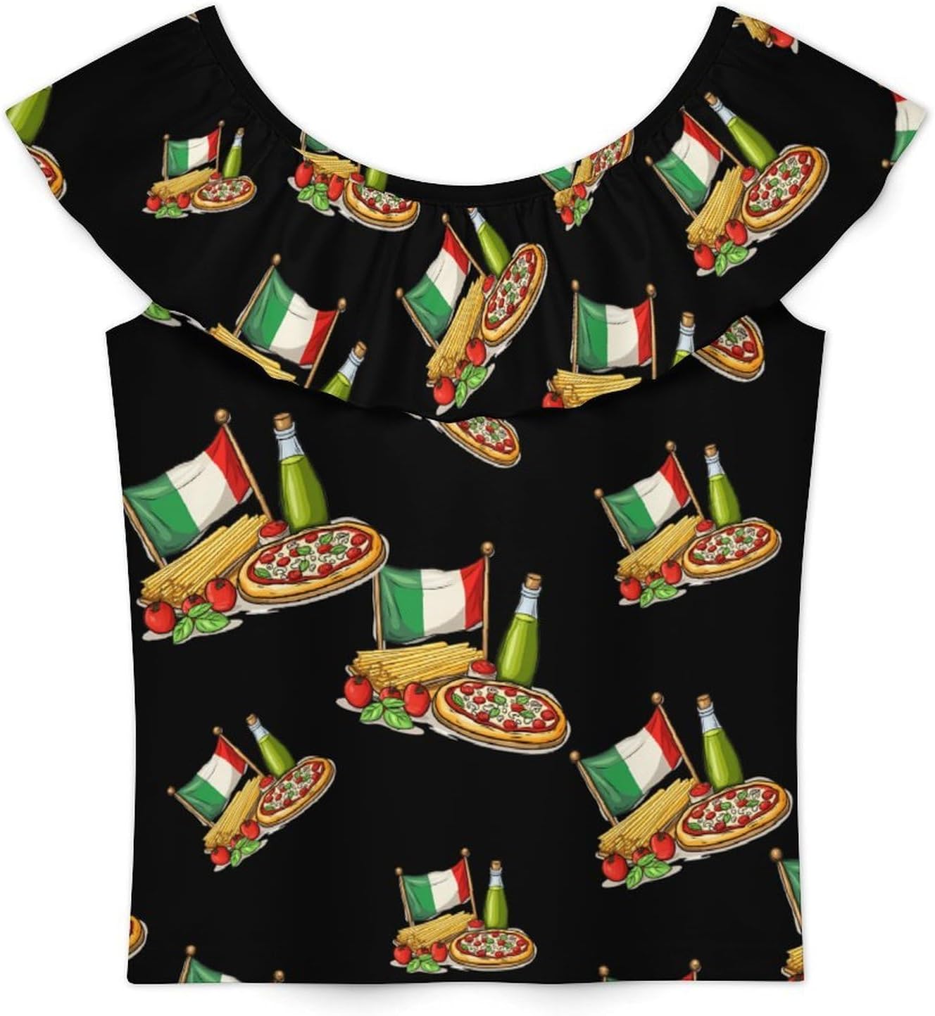 Italian Food Theme Girls T-Shirts Top Ruffle Short Sleeve Blouse Casual Graphic Tees