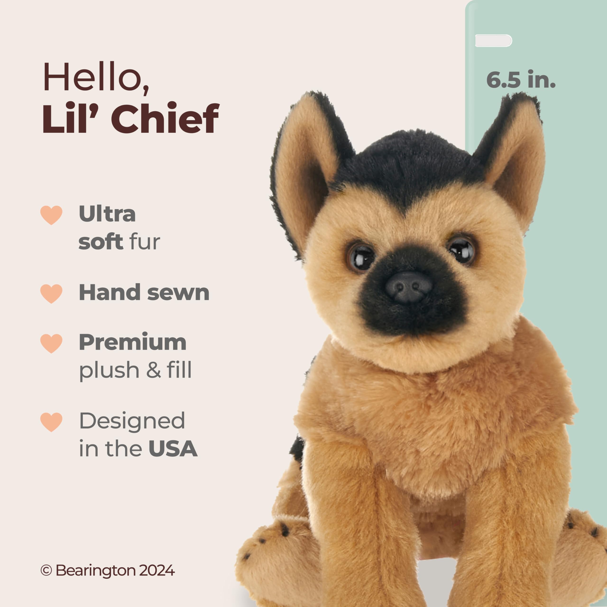 Bearington Lil' Chief The German Shepherd Stuffed Animal, 6.5 Inch Dog Stuffed Animal