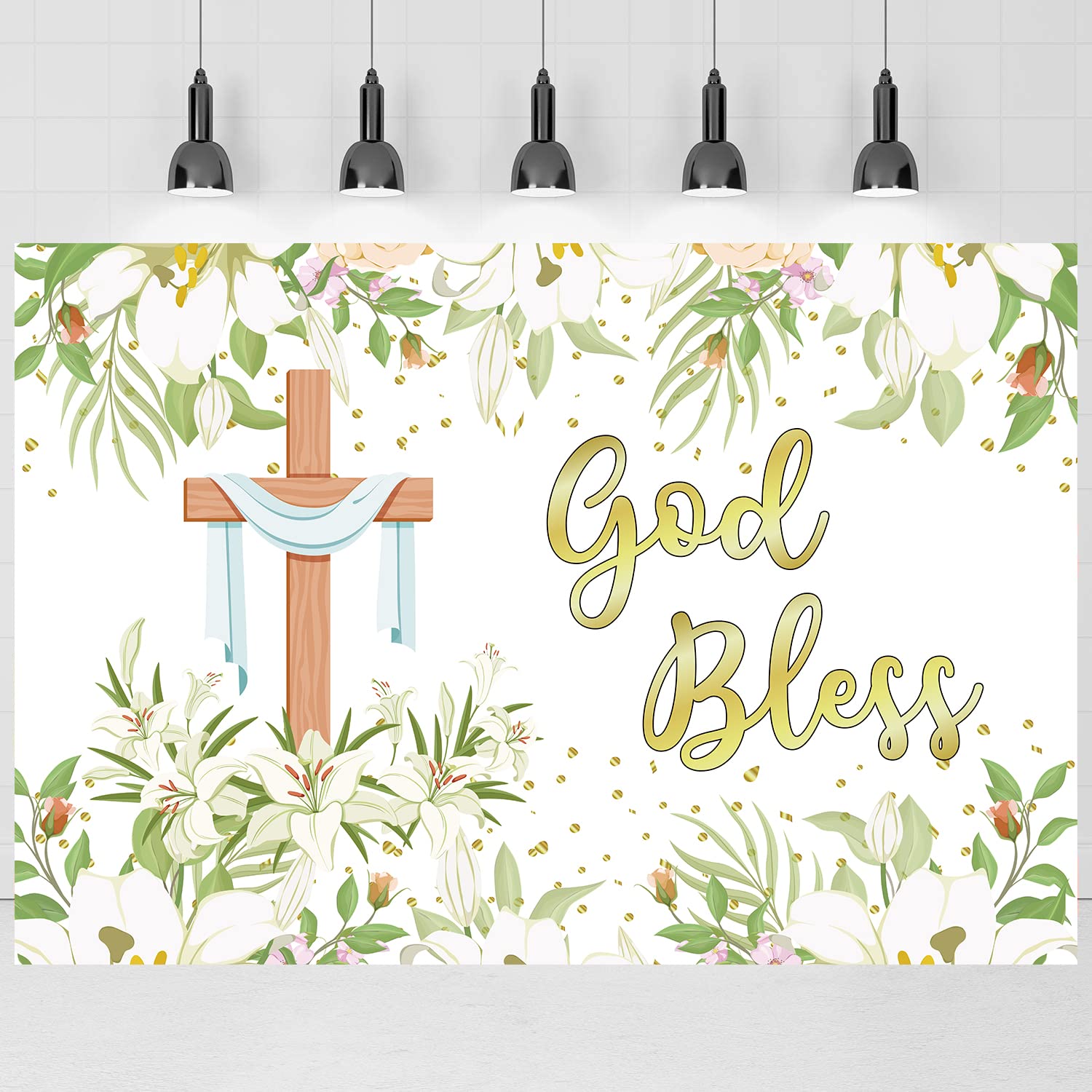 INNORU God Bless Photography Backdrop, First Communion Backdrop Banner, Durable Fabric, Baby Shower, Wedding, Baptism Christening Party Decorations Photo Booth Props 6x4ft