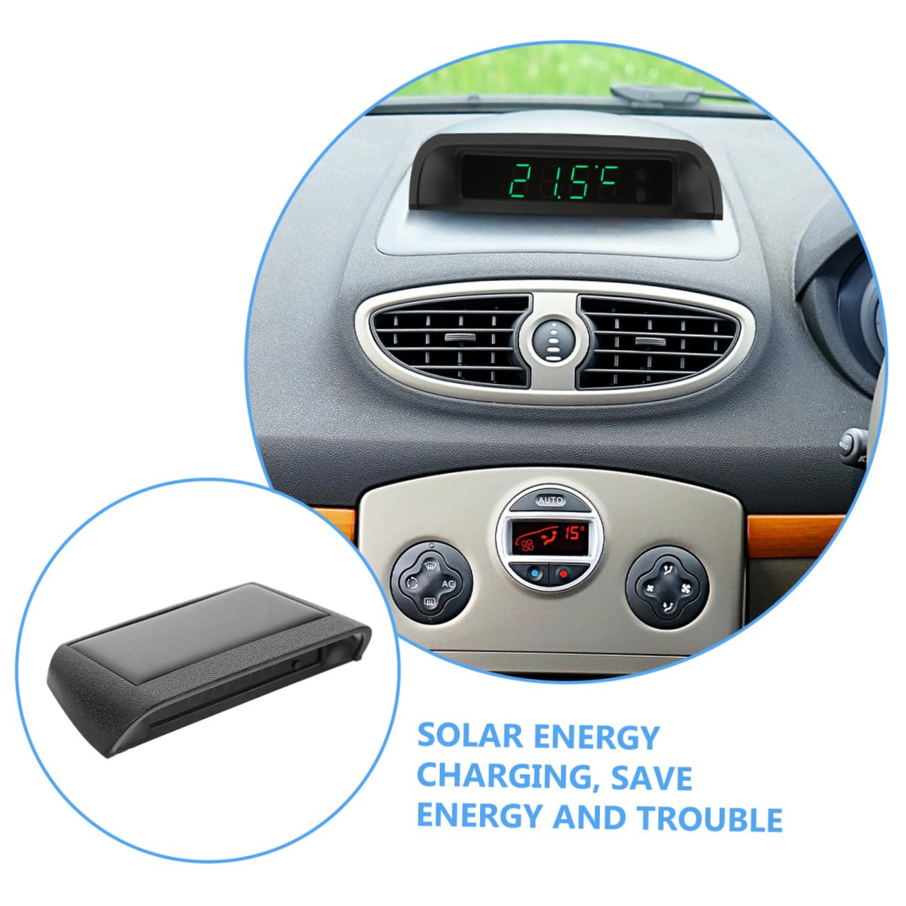 GLEAVI High Precision Vehicle Clock Thermometer Car Dash Solar Luminous Electronic Clock with Night Light for Automotive Interior Accessories
