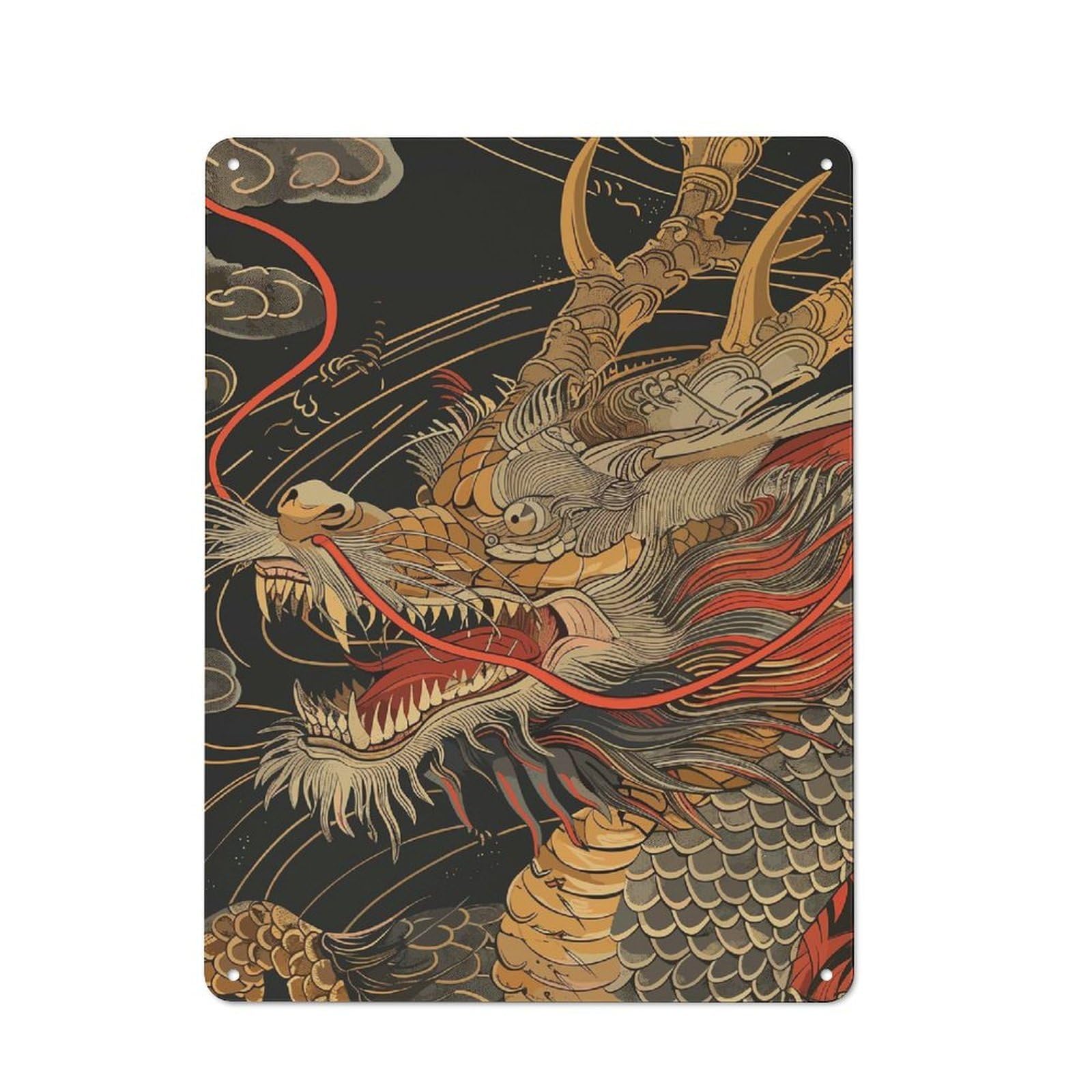 Japan Dragon Cottage Style Metal Wall Decor 40x30cm, Farmhouse Metal Sign for Kitchen, Cottage, Porch Or Garden Room