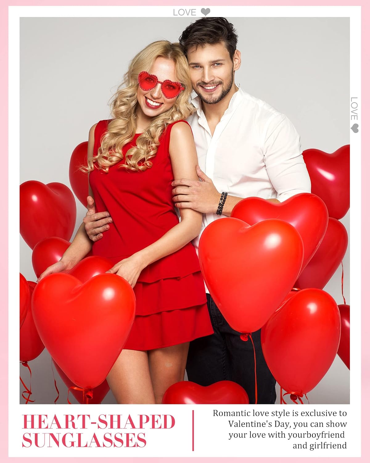 Vista 8 de TOODOO 2 pares de lentes de sol con forma de corazón para el día de San Valentín sin montura y diamantes de imitación para mujer lentes