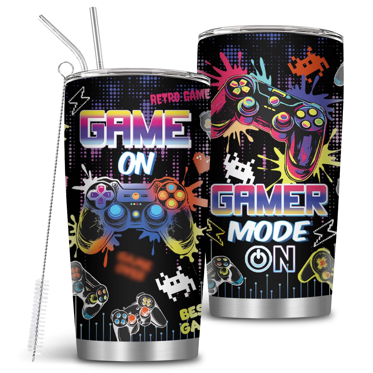 Gamer Gifts for Men Boys Boyfriend, 20 Oz Gaming Mugs with Straw & Brush, Video Game Controller Tumbler, Gaming Cup, Birthday Gift for Game Lovers Teens, Gamer Gifts for Thanksgiving Christmas