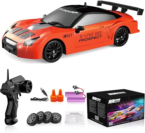 Auto de control remoto RC Drift Car 2.4GHz escala 124 4WD 15KMH Modelo de vehículo de alta velocidad con luces LED Drifting Tire Racing Sport Toy