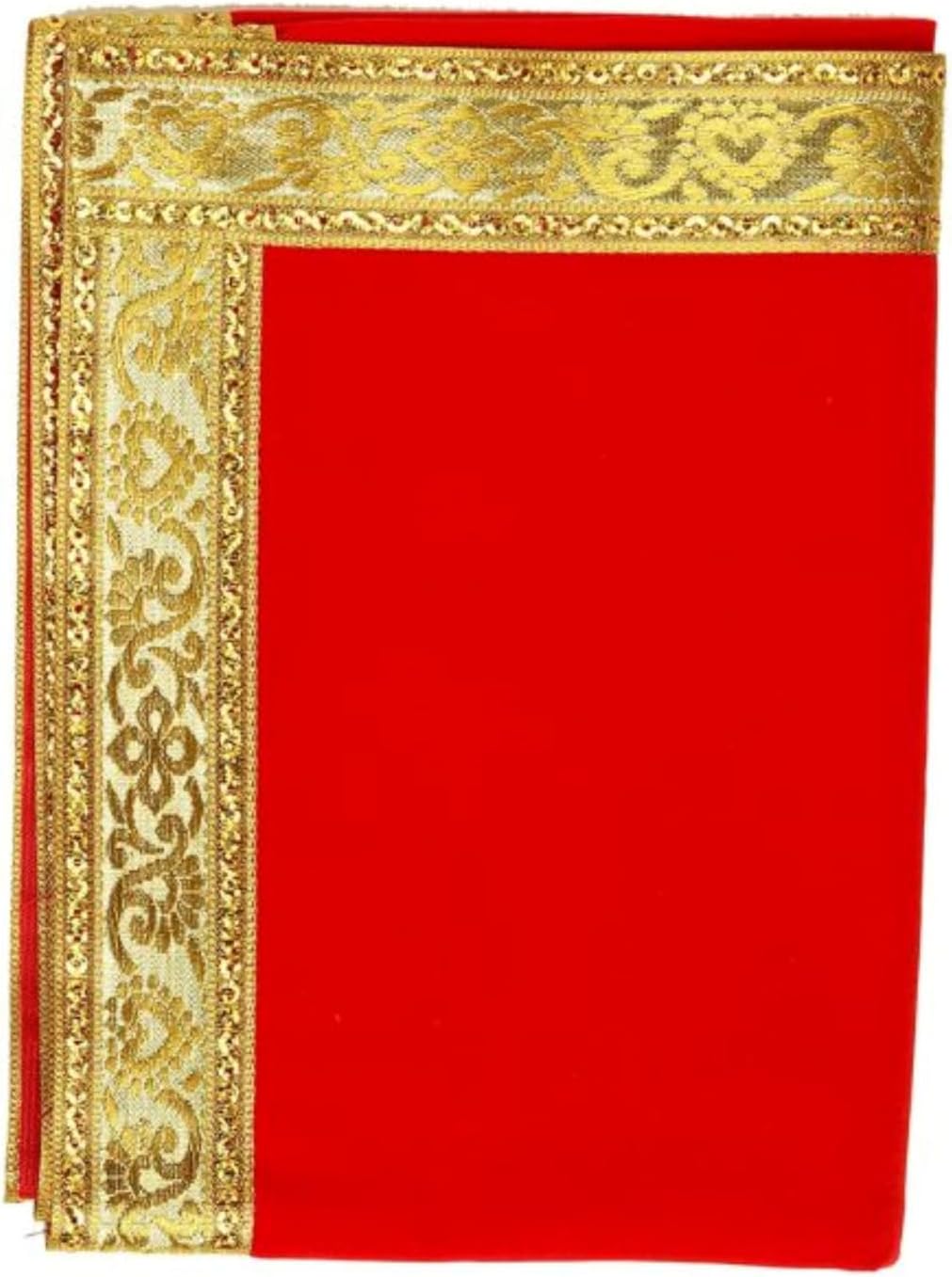 Decorative Velvet Mat Aasan Pooja Cloth Size -12 inches x 26 inches Multipurpose Indian Traditional Pooja Festival Laxmi Poojan Ganesha Decorations Decor Item and Pooja Article Yellow Laxmi Housewarming Red