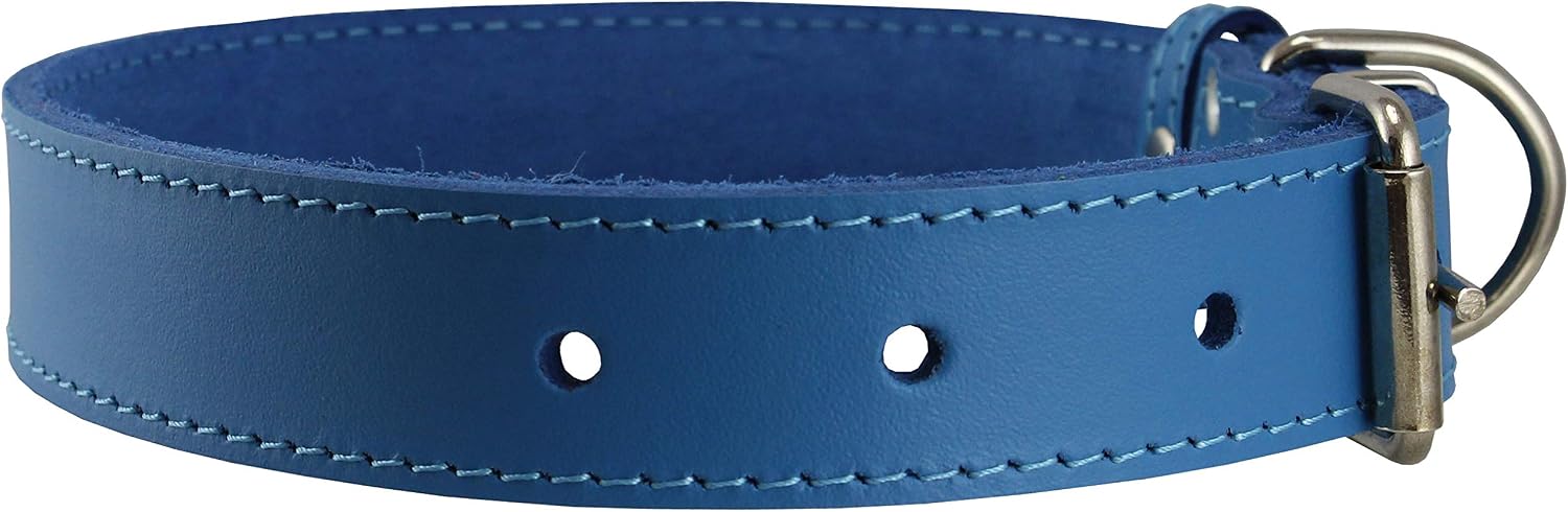 Genuine Leather Dog Collar Blue 7 Sizes (18"-20.5" Neck; 1.25 Wide)