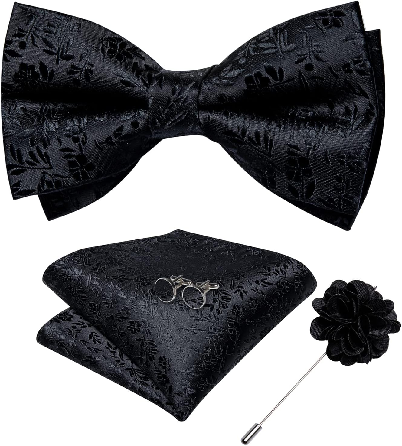 DiBanGu Silk Paisley Bow Tie for Men with Pocket Square Lapel Pin Cufflinks Pre-tied Bowtie Set for Wedding Party Prom