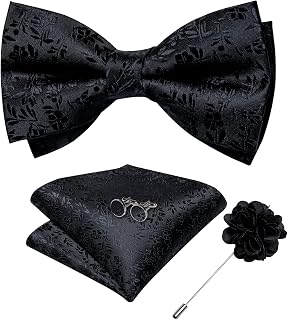 4Pcs Paisley Bow ties for Men Silk Bow Ties Set with Poclet Square Lapel Pin Cufflinks