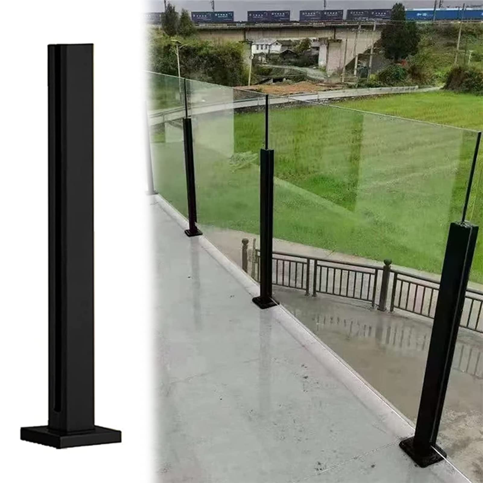 Poteau de garde-corps en verre finition noire haut de gamme kit balustrade carrée 125 cm