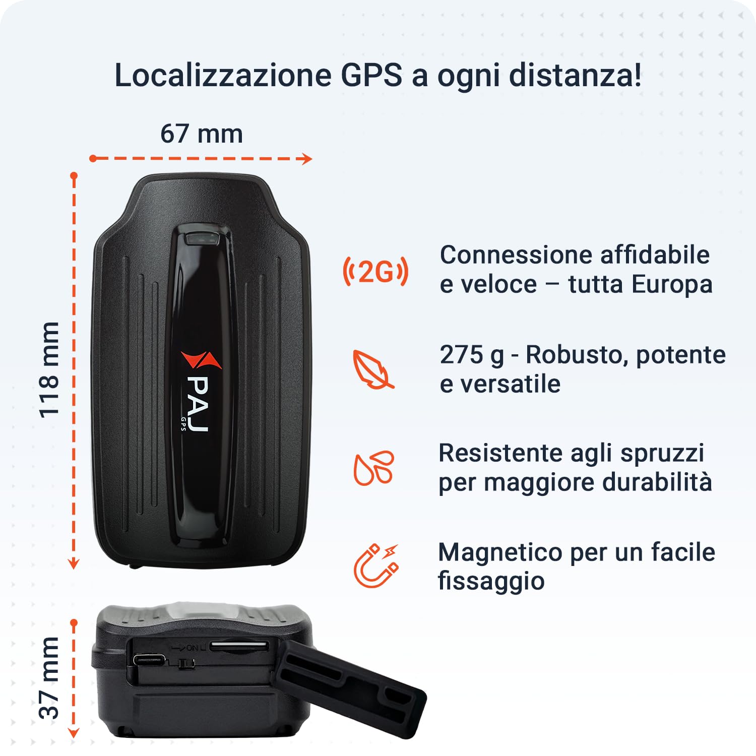 PAJ POWER Finder, GPS Tracker per Auto, Camion, Camper, Barche e Altri Veicoli, Localizzazione con App, Batteria di Lunga Durata, Tracciamento in Tempo Reale, Notifiche Allerta Impostabili