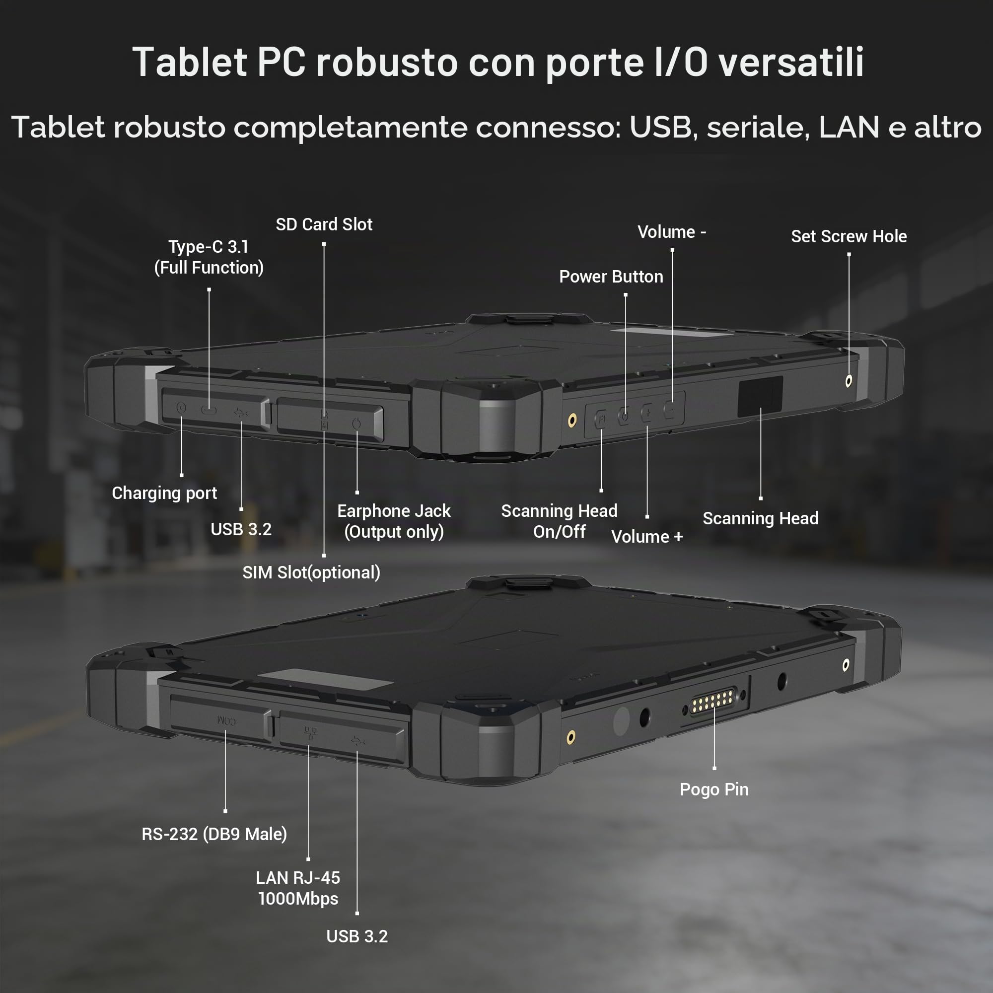 Tablet PC Esterni Tablet Industriale Resistente all Acqua Antishock 10,1", Win 11 Pro N150 16GB RAM 256GB ROM, 8000mAh, Sim 4G, GPS, NFC, Scansione di Codici a Barre, Type-C, RS232