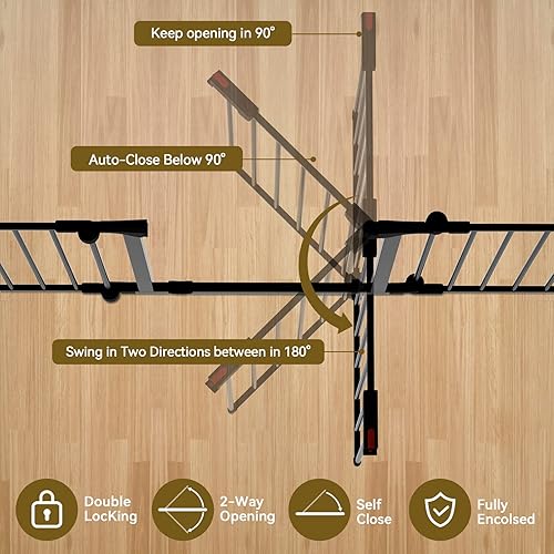 Miniatura 3 de Puerta de bebé de 35 a 199 pulgadas, puerta extra ancha para escaleras, patio de juegos, puerta para perros con puerta de cierre automático, sistema