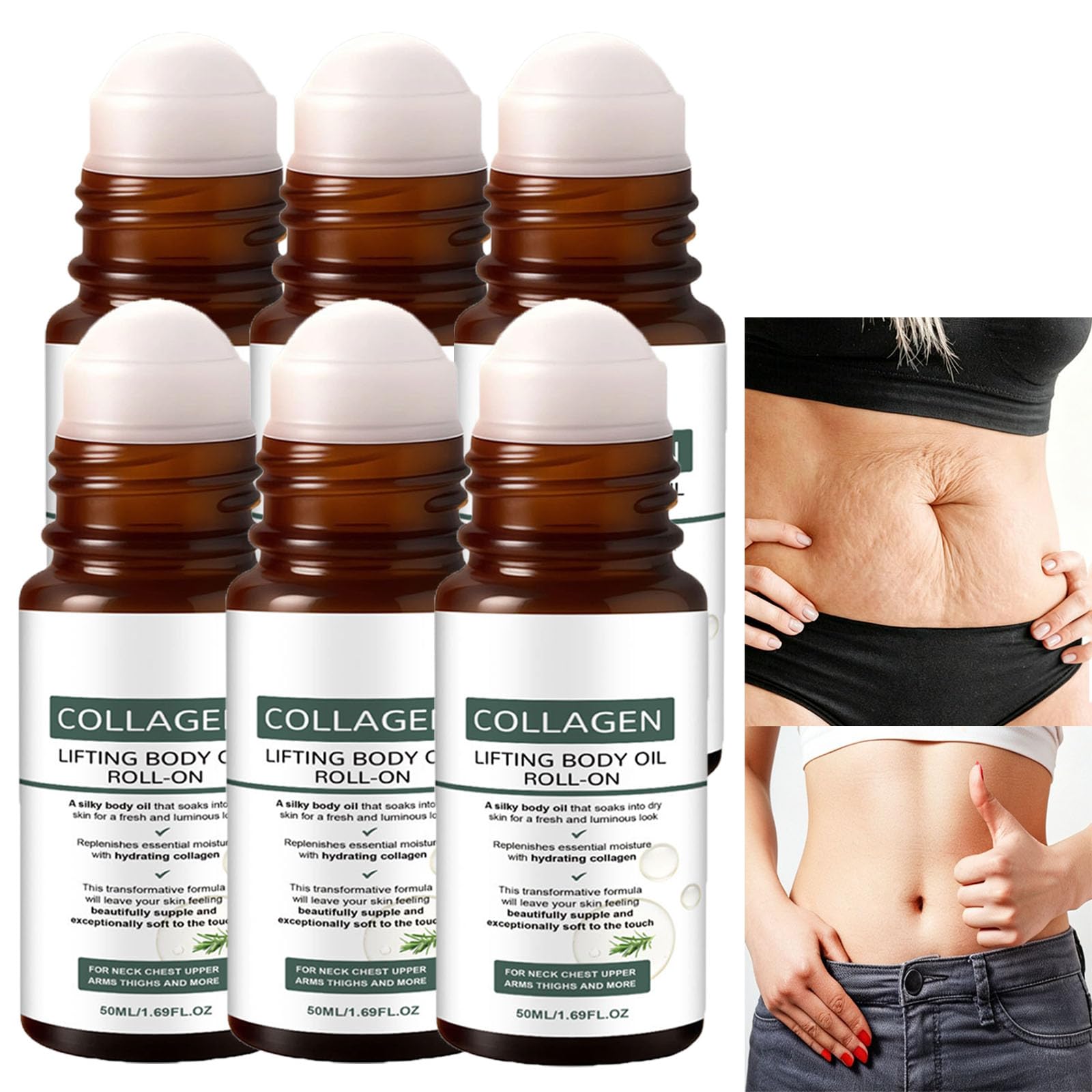Olio per il corpo di sollevamento del collagene per rassodare e idratare la pelle, anti-cedimento e aumento dell'elasticità, olio per il corpo secco rassodante anti invecchiamento (6PCS)