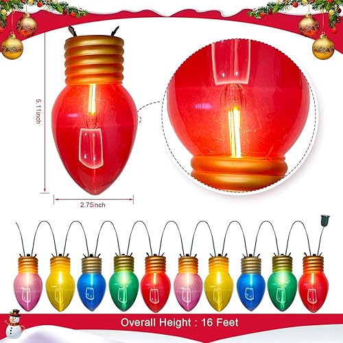 Miniatura 2 de Tira de luces LED multicolor de Navidad de 16 pies para exteriores con 10 bombillas C7 transparentes jumbo multicolor, luces de Navidad colgantes