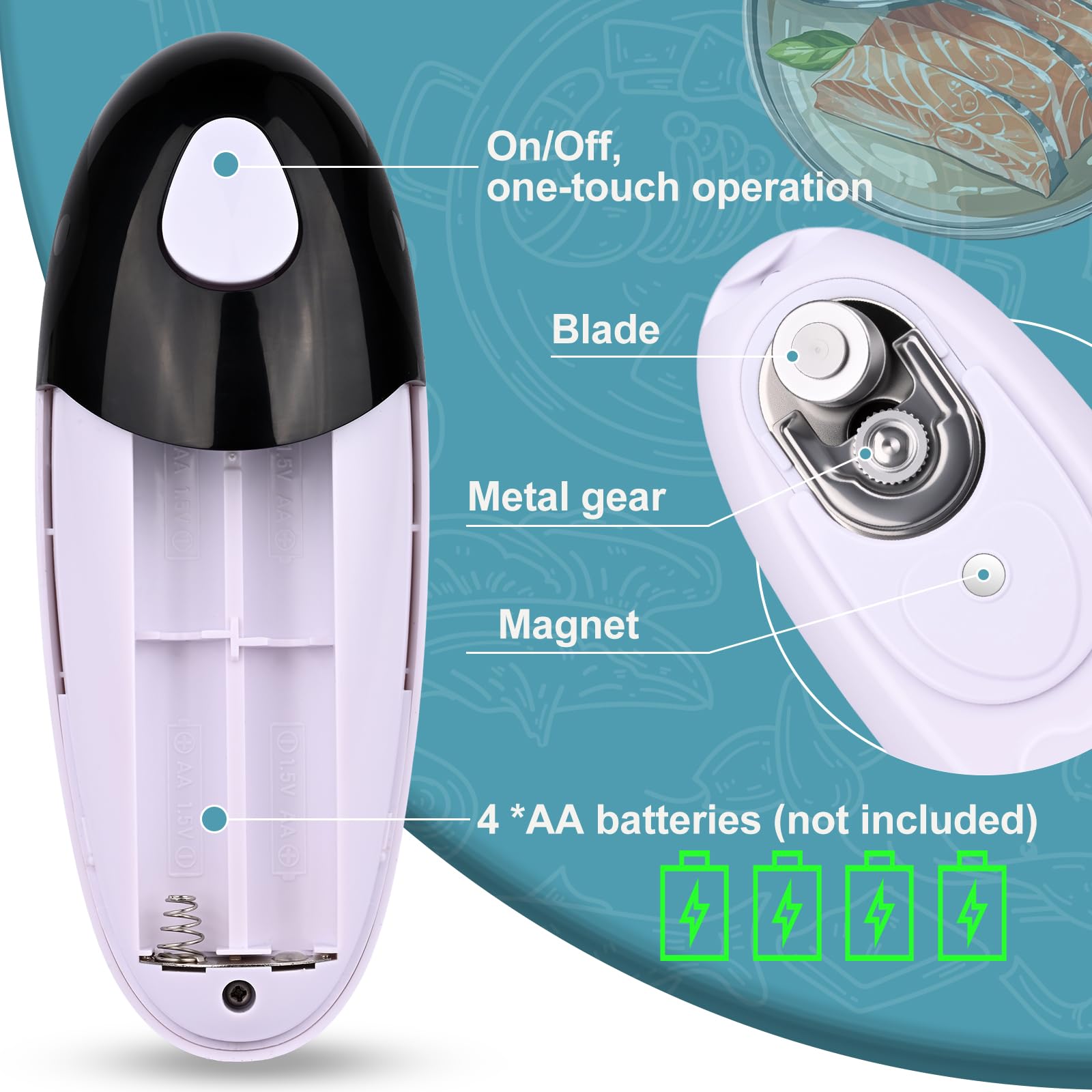 Apriscatole Elettrico, Apriscatole, A Batteria, Funzionamento Automatico Con Un Solo Tocco, Supporto Magnetico Per Apriscatole Elettrico Per Mani Deboli, Malati Di Artrite e Anziani (Nero)