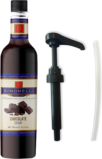 SIMONELLI CHOCOLATE Kahve ve Kokteyl Şurubu 700 ml 4'lü Set Karamel+Vanilya+Çikolata+Beyaz Çikolata + 4 Adet Pompa