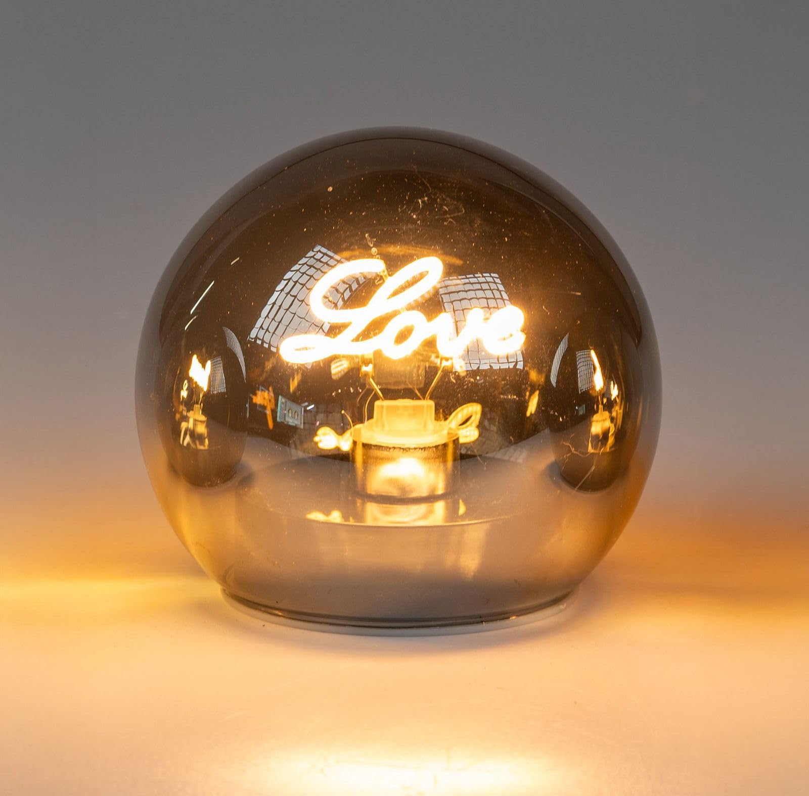 formano Set di 3 palline decorative a LED con scritta Dream + Love + Home 12 cm – Luce d'atmosfera bianca calda, funzionamento a batteria, argento specchio di giorno, per tavolo, davanzale e scaffale
