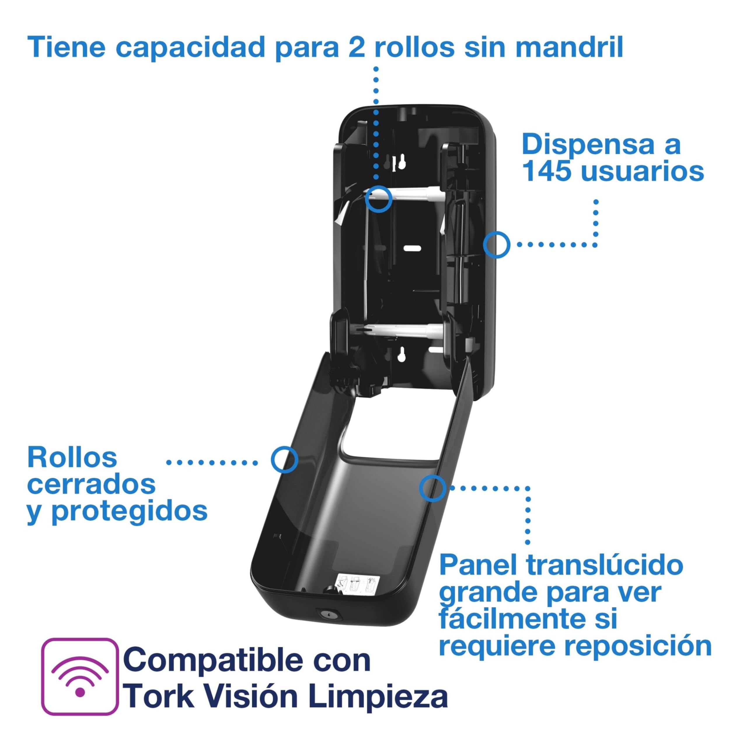 Tork OPTI Serve Dispensador para Dos Rollos de Papel Higiénico, T7, 558042 | color blanco, Dispensador de bolsas higiénicas para el aseo