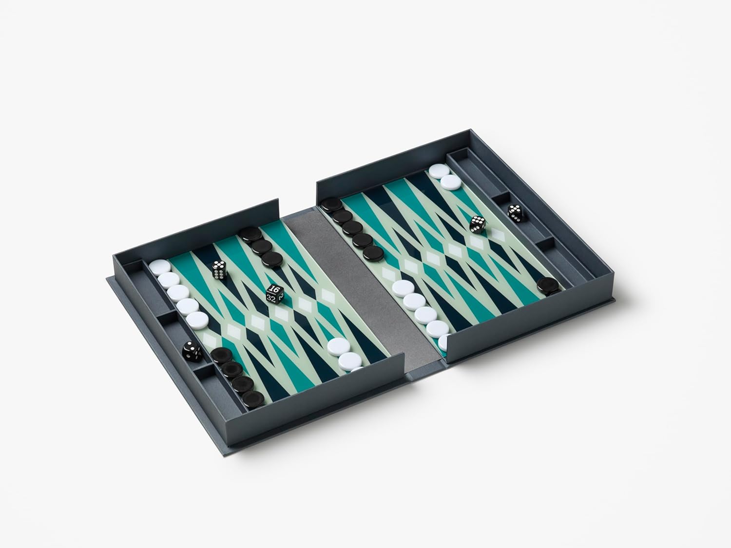 Printworks Classic Backgammon – Grey & Blue Acrylic Design, Foldable Book-Style Set for Adults, Elegant Tabletop Game
